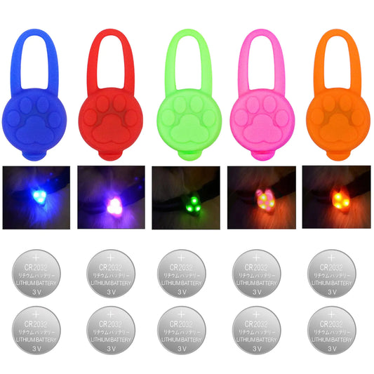 Avando Dog Collar Light Dog Lights for Might Walking Waterproof Silicon LED Dog Collar Safety Night Walking Lights for Dog and Cat - Batteries Included (5 pcs)